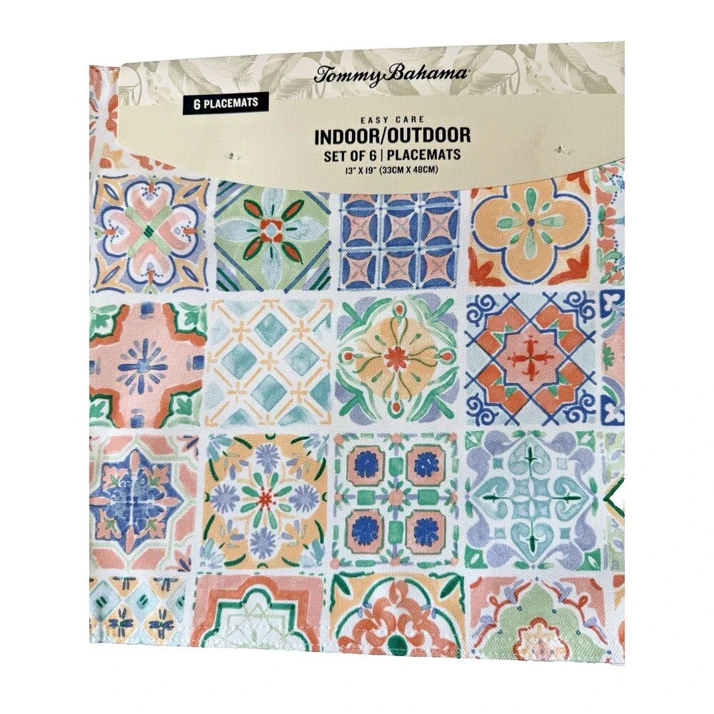 Tommy Bahama Indoor Outdoor Placemats Coastal Tiles Fade and Waterproof Set of 6